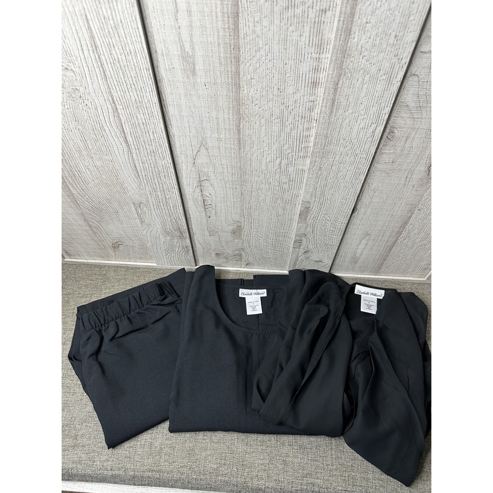 Elisabeth Williams Womens 3 Piece Set Black Pants Shell Sheer Duster Size M